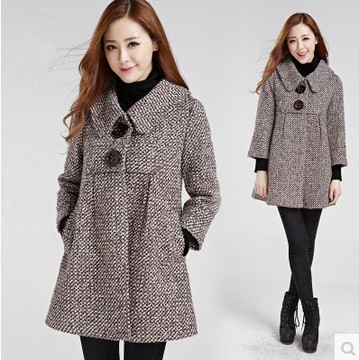 【天天特价】韩版修身女装千鸟格羊毛呢大衣中长款翻领羊毛呢外套