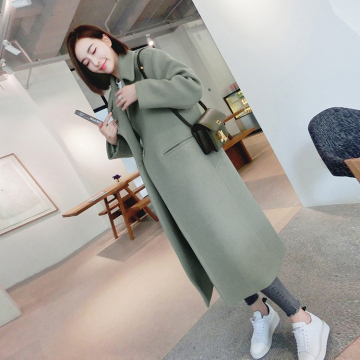 冬季新款韩版呢子大衣女学生毛呢外套纯色中长款过膝修身显瘦加厚