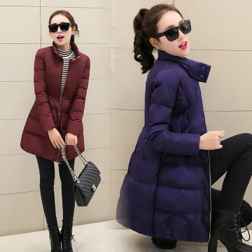 2015冬季新款韩版时尚立领显瘦保暖羽绒棉中长款棉服外套女
