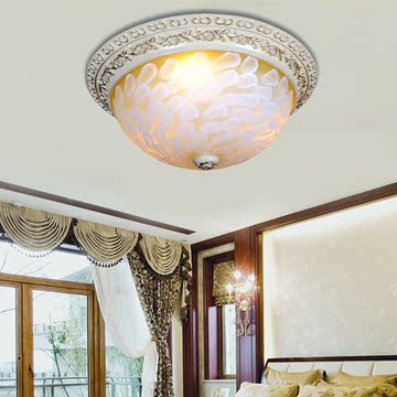 欧式复古 铝玻璃吸顶灯卧室灯灯具打折过道圆形雕刻节能灯树脂