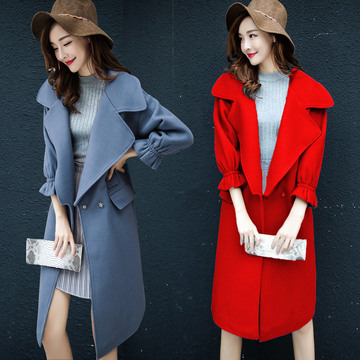 2016秋冬新款韩版羊毛呢外套中长款加厚宽松显瘦茧型呢子大衣女装