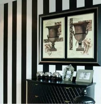 现代简约客厅宽条纹加厚壁纸 卧室电视背景墙黑白竖条纹墙纸餐厅