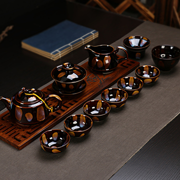 陶瓷茶具套装特价 整套茶具 窑变茶具 天目功夫茶具品茶用具茶壶