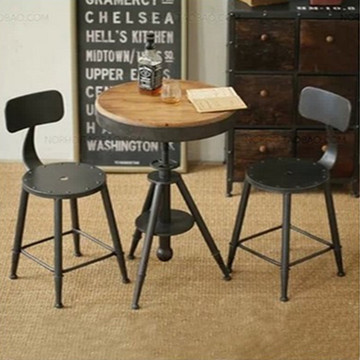 欧式时尚铁艺咖啡桌椅酒吧休闲茶几圆桌复古实木茶几吧台桌子椅子