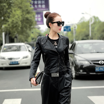 短款皮衣外套 2015秋新款韩版修身机车立领皮夹克