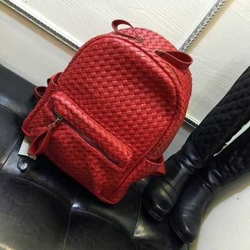 2015新款时尚百搭洋气女士中性斜跨单双肩编织纹手提书包包红黑色