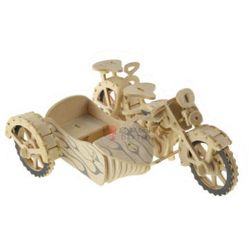 木匠人儿童益智玩具diy拼装 精品木制3D立体拼图拼板三轮摩托车