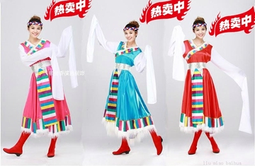 新款女装藏族舞蹈服装演出服  民族舞蹈表演服水袖西藏雪莲花藏族
