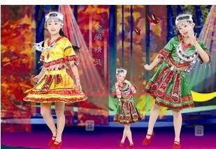 儿童苗族演出服装儿童侗族服装幼童舞蹈服装小孩傣族葫芦丝演出服