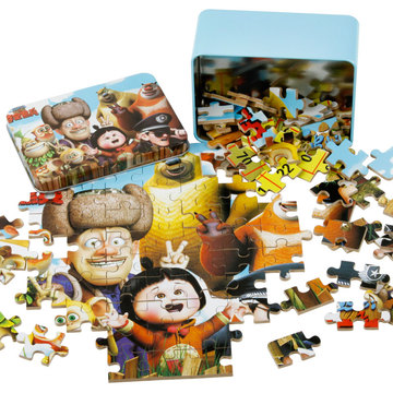 100片铁盒装木质拼图 4-6-8岁儿童小孩子益智力卡通拼板玩具wanju