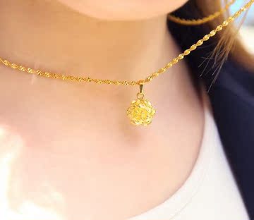 女 黄金项链 18k金坠链 镂空转运珠 首饰包邮 礼物沙金欧币