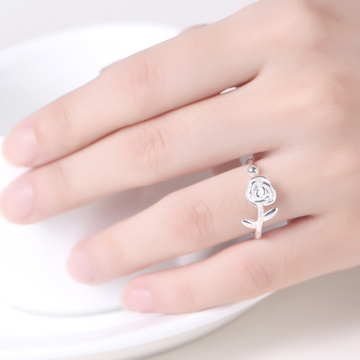 原创925纯银饰品 独家手工制作 玫瑰花戒指 开口均码女个性尾戒