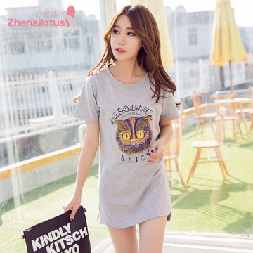 2015新款韩版棉质T恤女夏宽松显瘦中长款印花短袖圆领卡通女士T恤