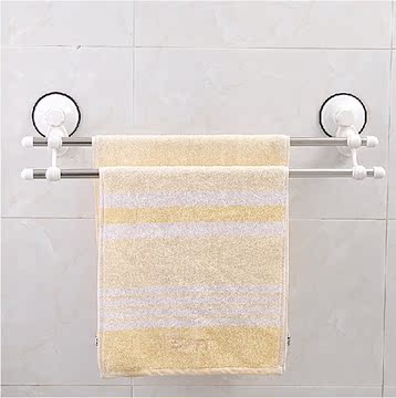 双庆双层吸盘毛巾架浴室厨房挂架吸盘式双杆浴巾架不锈钢毛巾挂架