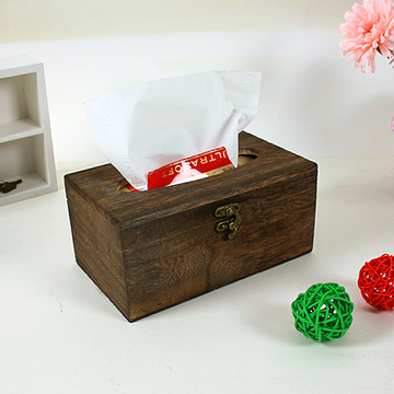 复古烧桐木质抽纸盒 酒吧餐厅中式纸巾盒创意 高档实木制餐巾纸盒