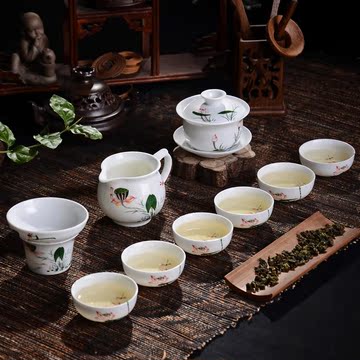 【天天特价】仿手绘青花瓷盖碗大号三才杯茶碗 陶瓷功夫茶具白瓷