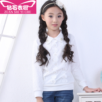 2014秋季新款女童 中大童韩版加厚打底衫 蕾丝娃娃领 品牌童装
