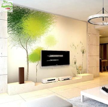 苹果树 大型壁画 3d电视背景墙壁纸 卧室客厅简约墙纸田园绿色树