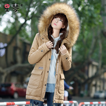 星琴少女冬装外套2015新款韩版大毛领加厚大码中长款高中学生棉衣