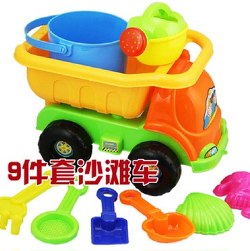 新款4岁3岁塑料大号儿童沙滩车 宝宝玩沙戏水挖沙铲子工具9件清仓