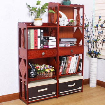 楠竹红色抽屉书柜书架实木自由组合儿童书架简易书柜储物柜置物