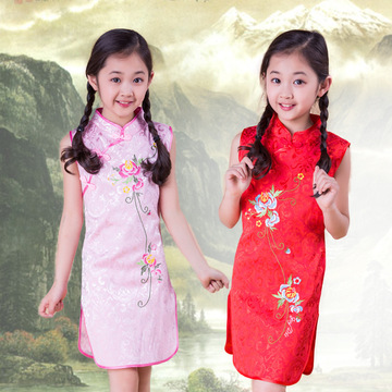 童装夏季女童中国风菊花旗袍儿童连衣裙民族舞蹈裙子古筝演出服装