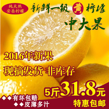 【特价优质中大果】16年现摘安岳新鲜黄柠檬水果黄柠檬5斤装包邮