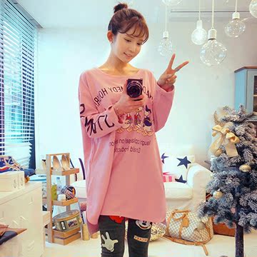 2016韩版秋季睡衣女士长袖纯棉圆领可爱卡通甜美全棉质家居服套装
