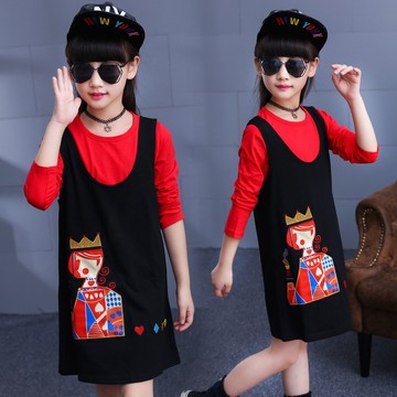 童装女童欢乐颂同款秋装2016新款韩版中大童长袖T恤背带裙套装潮