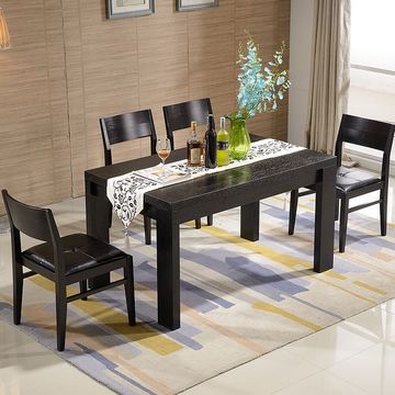 简约餐桌 现代饭桌小户型 餐桌椅组合6人家具 黑橡木胡桃木色桌子