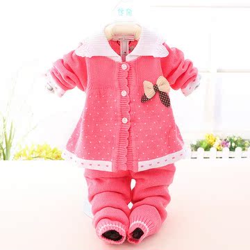 新款宝宝秋装韩版可爱女童毛衣套装婴幼儿针织线衣两件套纯棉开衫