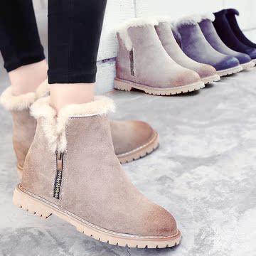 2016冬季新款欧美雪地靴女保暖短靴擦色真皮毛毛英伦马丁靴女靴子