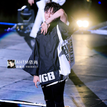 Bigbang太阳胜利GD权志龙十周年演唱会同款黑色连帽卫衣印花外套