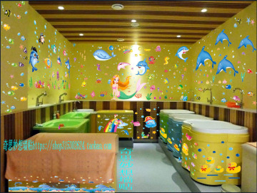 儿童卡通鱼背景墙贴画海底世界婴儿游泳馆卫生间玻璃装饰防水贴画