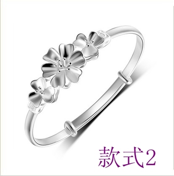玫瑰花朵纯银手镯女S990足银镯子镂空花语手环韩版银饰品