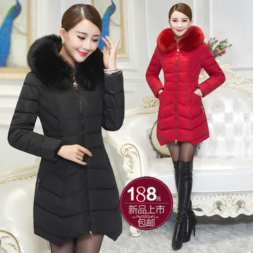 2016冬装新款韩版棉衣中长款修身棉服中年女装带毛领棉袄妈妈外套