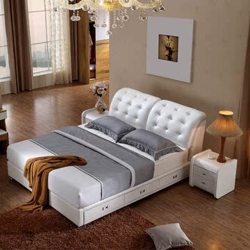 皮床双人床1.8米1.5皮艺床简约现代储物抽屉床小户型软床真皮床