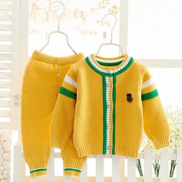 秋季新款儿童套装英伦风宝宝纯棉毛衣两件套开衫圆领婴幼儿外出服