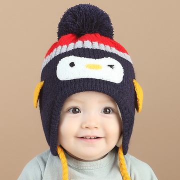 婴儿毛线帽球球帽针织帽儿童帽子猴子卡通宝宝女童加厚韩国秋冬