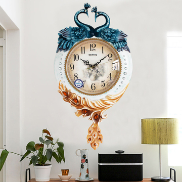 个性欧式创意客厅挂钟孔雀现代石英钟艺术时钟静音挂表简约钟表