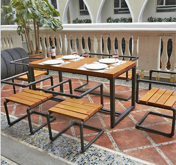 现代中式餐桌 美式餐桌铁艺实木复古办公桌 工业风桌家具包邮