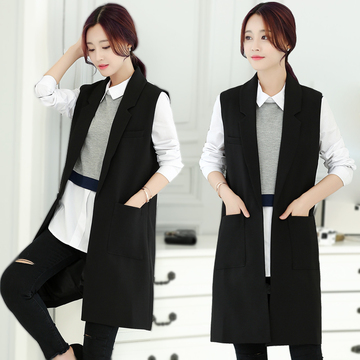 2016秋季新款 韩版时尚无袖风衣外套 修身显瘦西装领百搭马夹