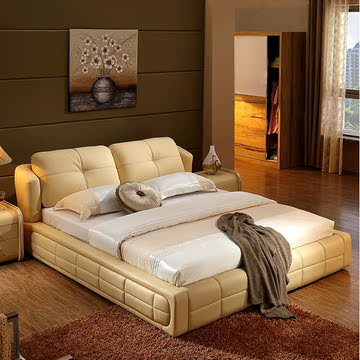 皮床真皮床 双人床 小户型软体床 现代1.8米软床 皮艺床婚床 送货
