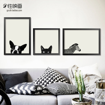 现代装饰画客厅沙发背景墙画创意动物挂画餐厅卧室玄关壁画黑白画