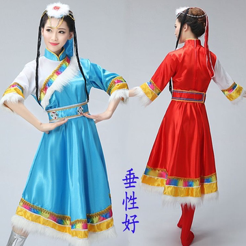藏族舞蹈演出服装女修身短袖大气少数民族广场舞新款高档现代蒙古