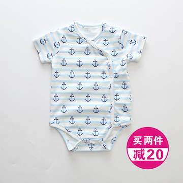 婴儿连体衣夏季短袖纯棉0-3个月6新生儿包屁睡衣宝宝三角哈衣爬服