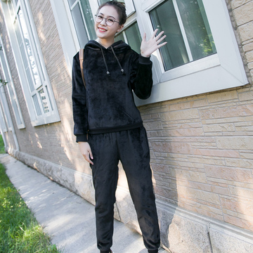 2016秋冬韩国金丝绒休闲运动套装 女装加绒加厚亲子装卫衣两件套