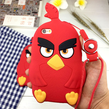 愤怒的小鸟 苹果6s手机壳挂绳卡通iPhone6plus硅胶保护套5se软壳