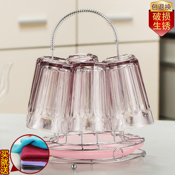 天天特价创意杯架不锈钢水杯架沥水架玻璃挂杯架子置物架含接水盘