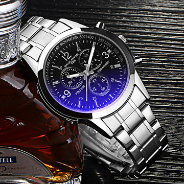 瑞士钢带蓝光手表男 商务高档潮流时尚男士手表 经典个性非机械表